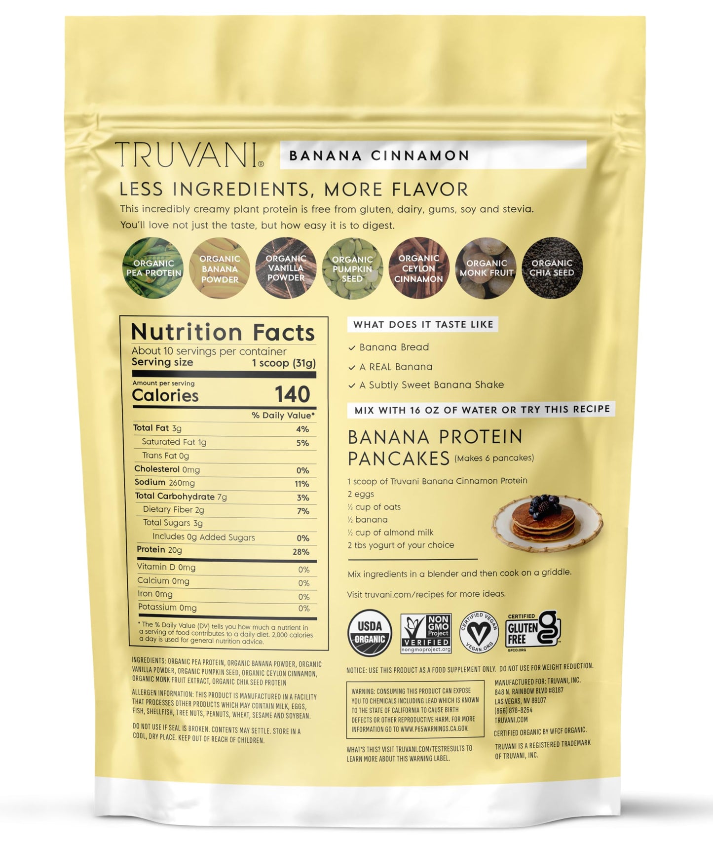 Truvani Organic Plant Based Protein Powder | Vanilla Chai | 10 Servings | Vegan | 20g Pea Protein | Keto | Gluten & Dairy Free | Low Carb | No Added Sugar