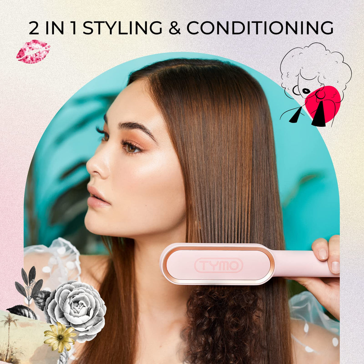 TYMO Hair Straightener Brush, Hair Straightening Comb for Women with 5 Temp 20s Fast