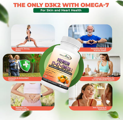 MoxyVites Vitamin D3 K2 5000 IU – High Absorption D3 + K2 MK-7 with Sea Buckthorn Oil & Omega-7 – Bone, Heart & Immune Support for Women & Men – 60 Vegan Capsules