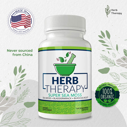 Herb Therapy Sea Moss Capsules 100 Pack - Irish Sea Moss with Bladderwrack