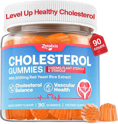 Cholesterol Lowering Supplements Gummies, Cholesterol Gummies with Plant Sterols & Stanols, Red Yeast Rice, Lower Cholesterol Naturally – Vegan, Non-GMO, Mixed Berry Flavor, 90Ct