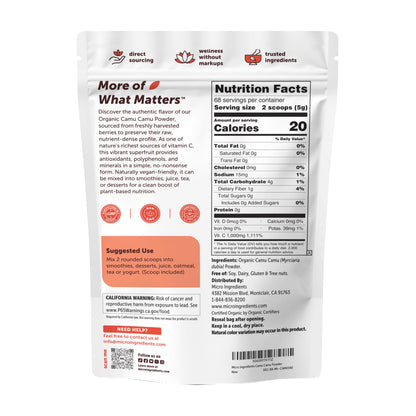 Micro Ingredients Organic Camu Camu Powder, 12 oz | Freshly Harvested Berry | Source of Naturally Occurring Vitamin C | Non-GMO, Vegan Friendly