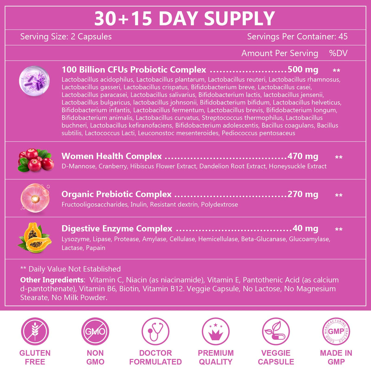 Probiotics for Women Digestive Health, 100 Billion CFUs Probiotic with Digestive Enzymes