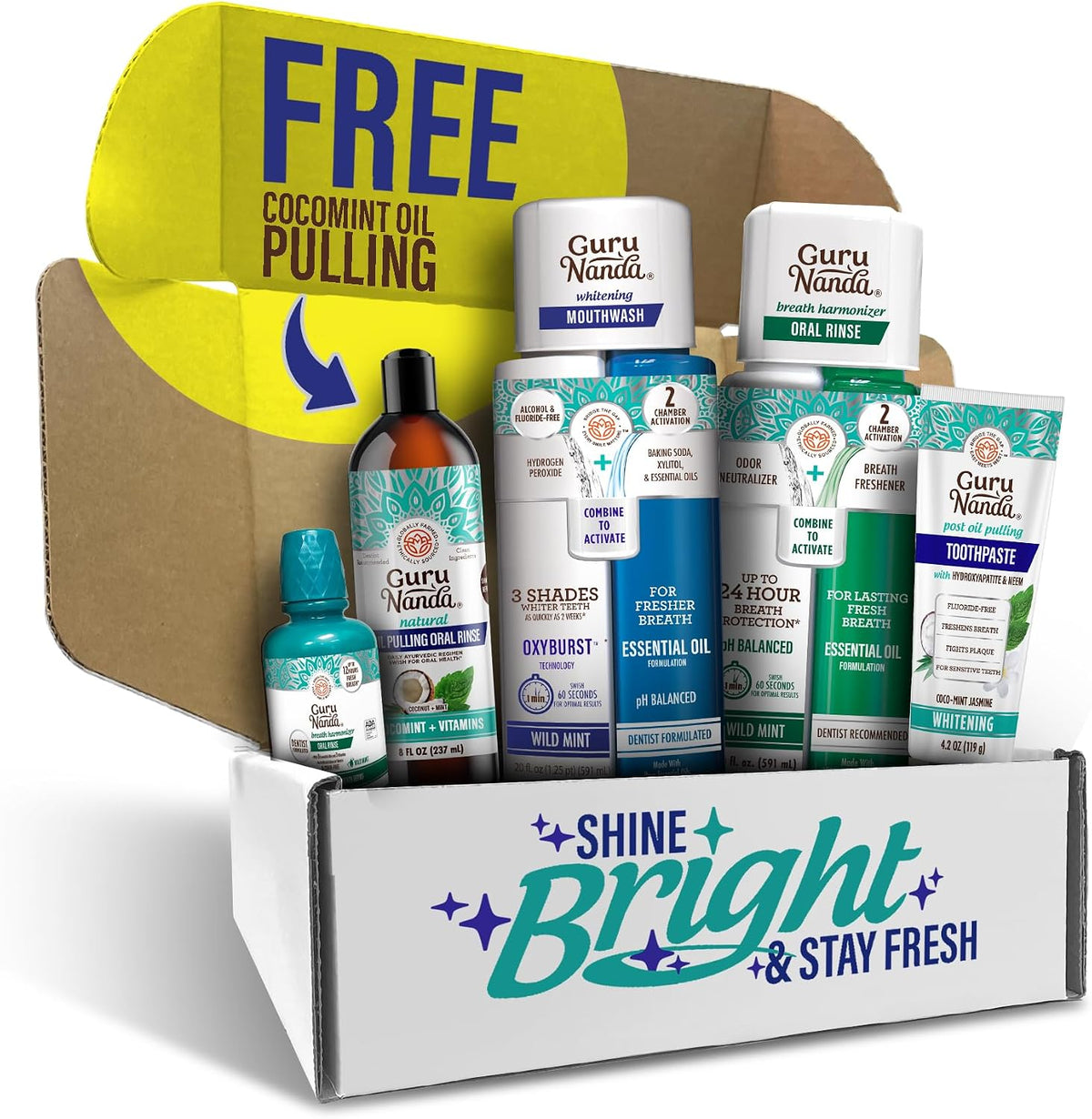 GuruNanda Oral Care Kit for Teeth Whitening, Shine Bright Stay Fresh