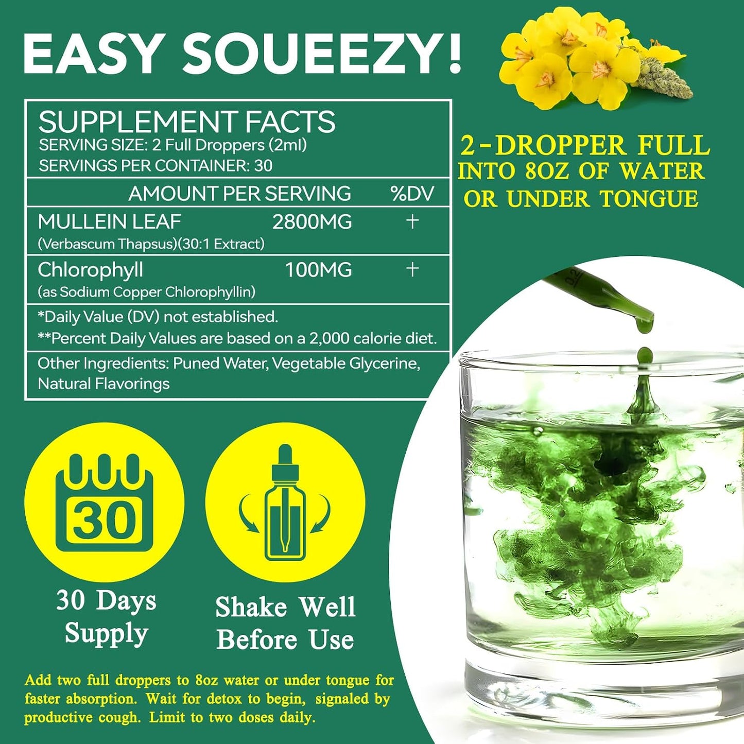 HUYEHF Mullein Drops, Mullein Leaf Extract Drops for Lungs Cleanse and Phlegm, Fast Absorption Powerful Mullein Extract for Stronger Lungs (2)