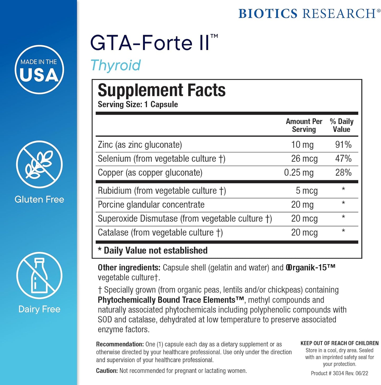 Biotics Research GTA Forte II™ Selenium Supplement with Zinc, Copper, Porcine Glandular & Rubidium, Endocrine Glands Support, Optimal Hormonal Balance, Phytochemically Bound Trace Elements 90 Capsules