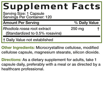 Bronson Rhodiola Rosea Adaptogen for Stress, Mood & Energy, 60 Capsules | Brain Health Support, Vegetarian, Non-GMO, Gluten-Free & Soy-Free