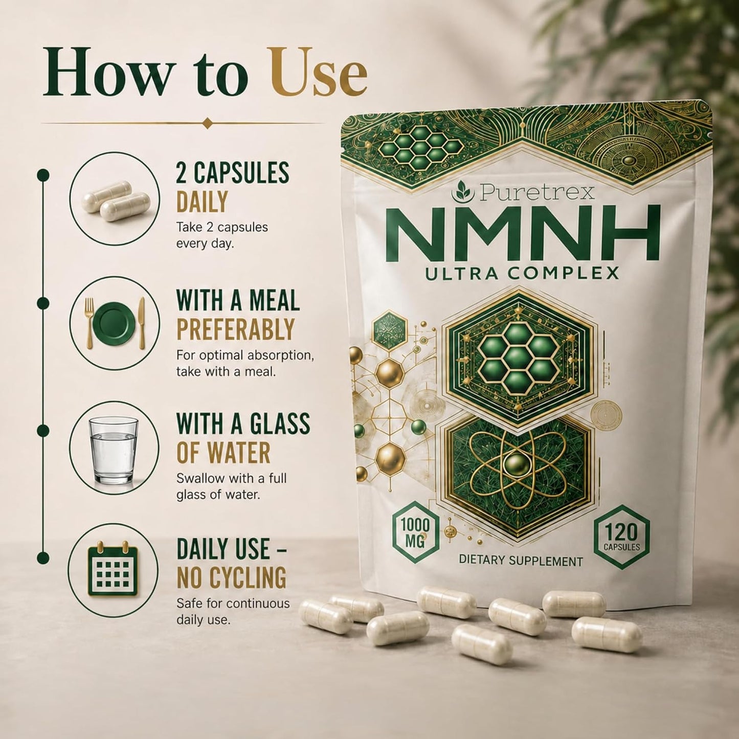 NMNH Ultra Complex 1000mg, NMNH Supplement with Trans-Resveratrol, Quercetin, CoQ10, ALA, TMG, Pterostilbene, Fisetin & BioPerine, 120 Vegan Capsules, Made in UK