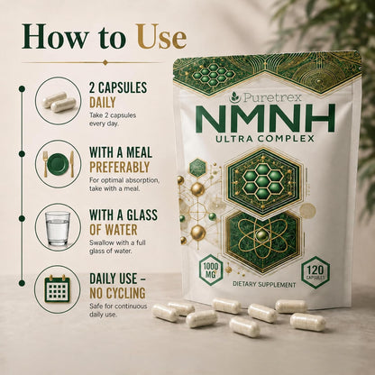 NMNH Ultra Complex 1000mg, NMNH Supplement with Trans-Resveratrol, Quercetin, CoQ10, ALA, TMG, Pterostilbene, Fisetin & BioPerine, 120 Vegan Capsules, Made in UK