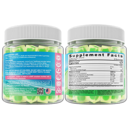 Potassium Citrate 1666mg Gummies + Magnesium Glycinate + Zinc, Potassium Supplement for Adults Women Men, Sugar Free Electrolyte Balance Gummies w/B6, B12 & C for Hydration, Leg Cramps & Energy, 60Cts