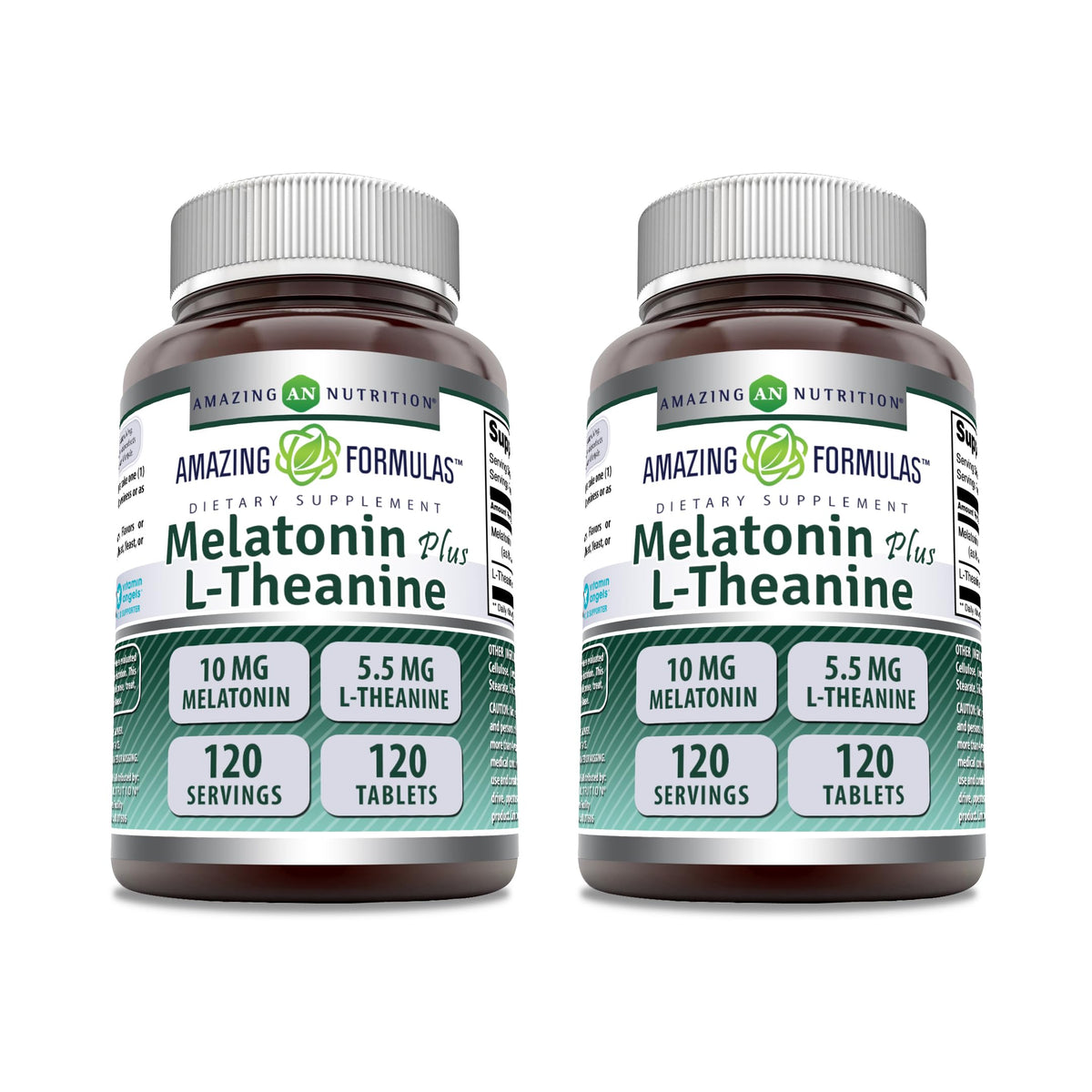 Amazing Formulas Melatonin 10 Mg Plus L-Theanine 5.5 Mg Supplement | Tablets | Non-GMO | Gluten Free | Made in USA | (1 Pack, 120 Tablets)