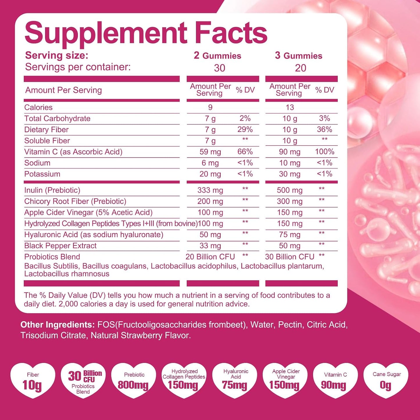 Migcopat 10G Fiber Gummies with Collagen Peptides, Hyaluronic Acid, Vitamin C, ACV, 30 Billion CFU Probiotics – Sugar Free Collagen Gummy for Skin, Hair & Nails – Digestive Health Support – 60 Cts