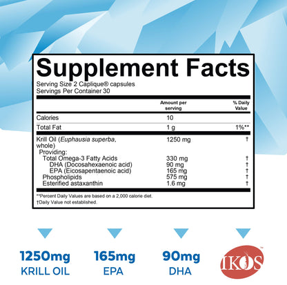 Viva Naturals Antarctic Krill Oil Omega 3 Supplements 1250 mg - DHA EPA Omega-3 & Astaxanthin Concentration for Joint Health, No Fish Burp - 60 Krill Oil Capsules