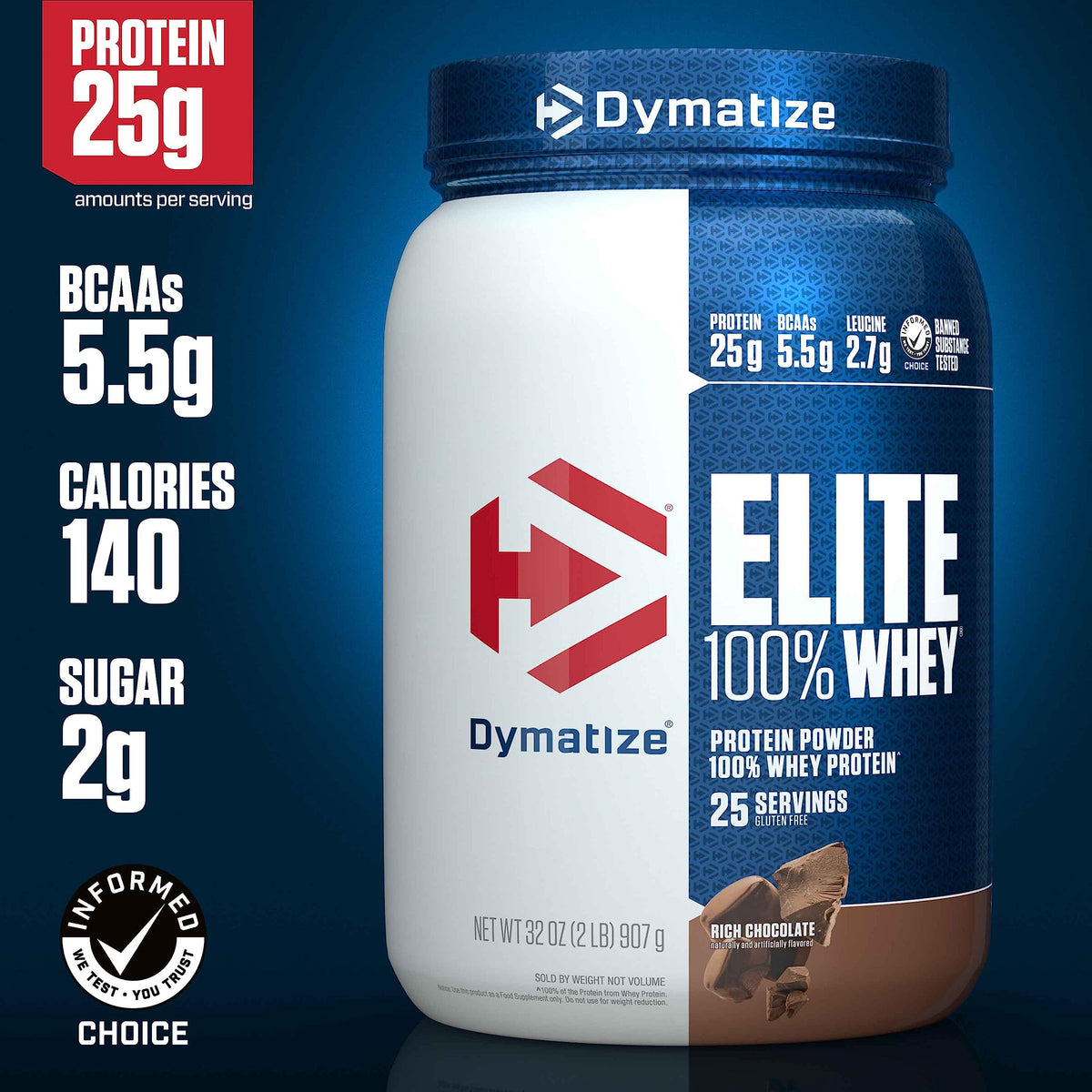 Dymatize Elite 100% Whey Protein Powder, 25g Protein, 5.5g BCAAs & 2.7g L-Leucine