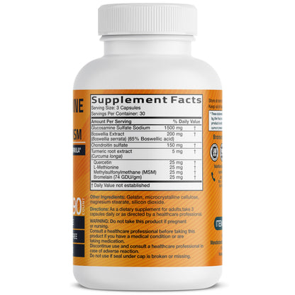 Bronson Glucosamine Chondroitin Turmeric & MSM Joint Support, 60 Capsules | Standardized Boswellia, Shellfish-Free Glucosamine, Mobility & Comfort Support, Non-GMO, Gluten-Free & Soy-Free