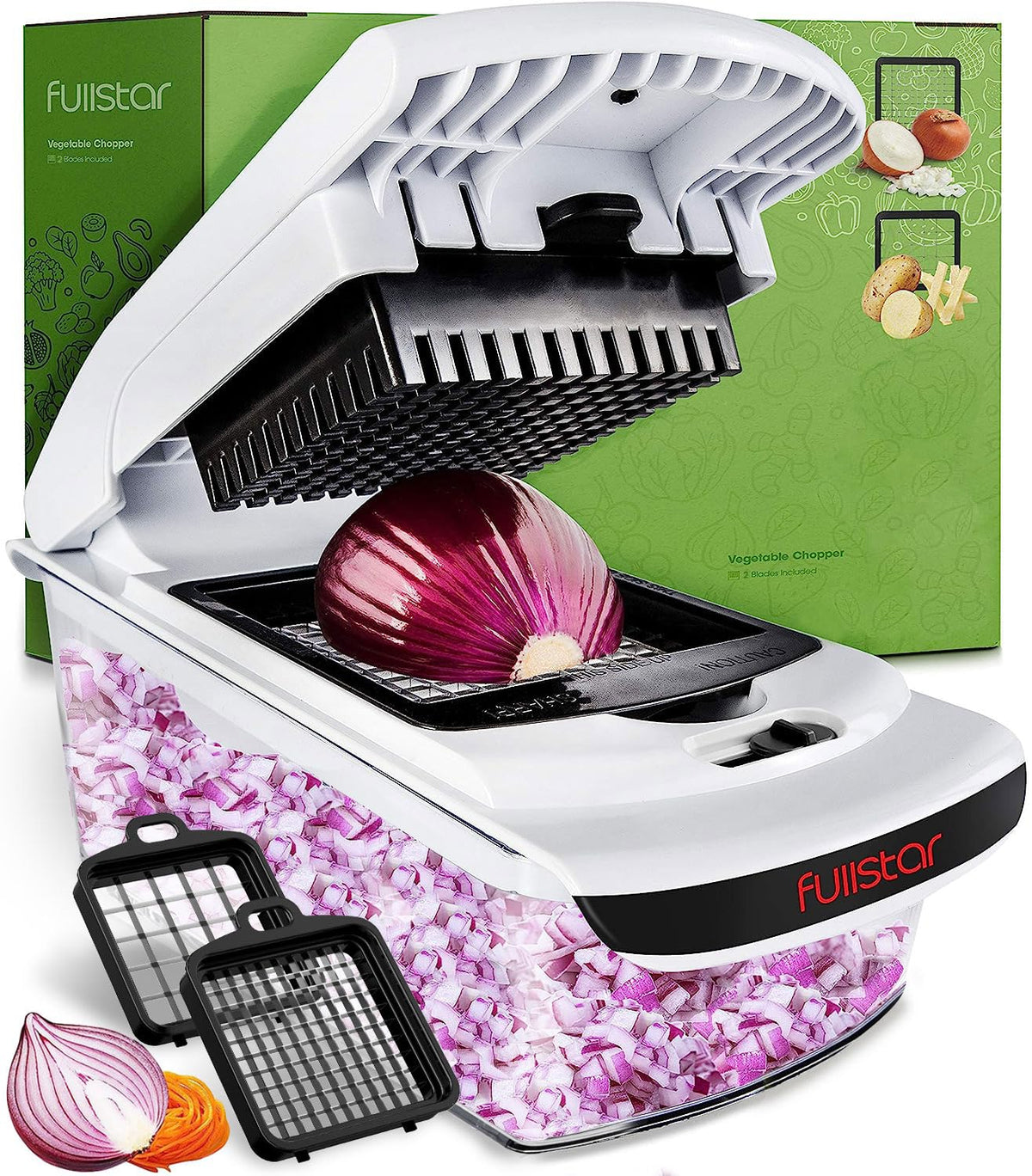 Fullstar Vegetable Chopper - Spiralizer Vegetable Slicer - Onion Chopper with Container 