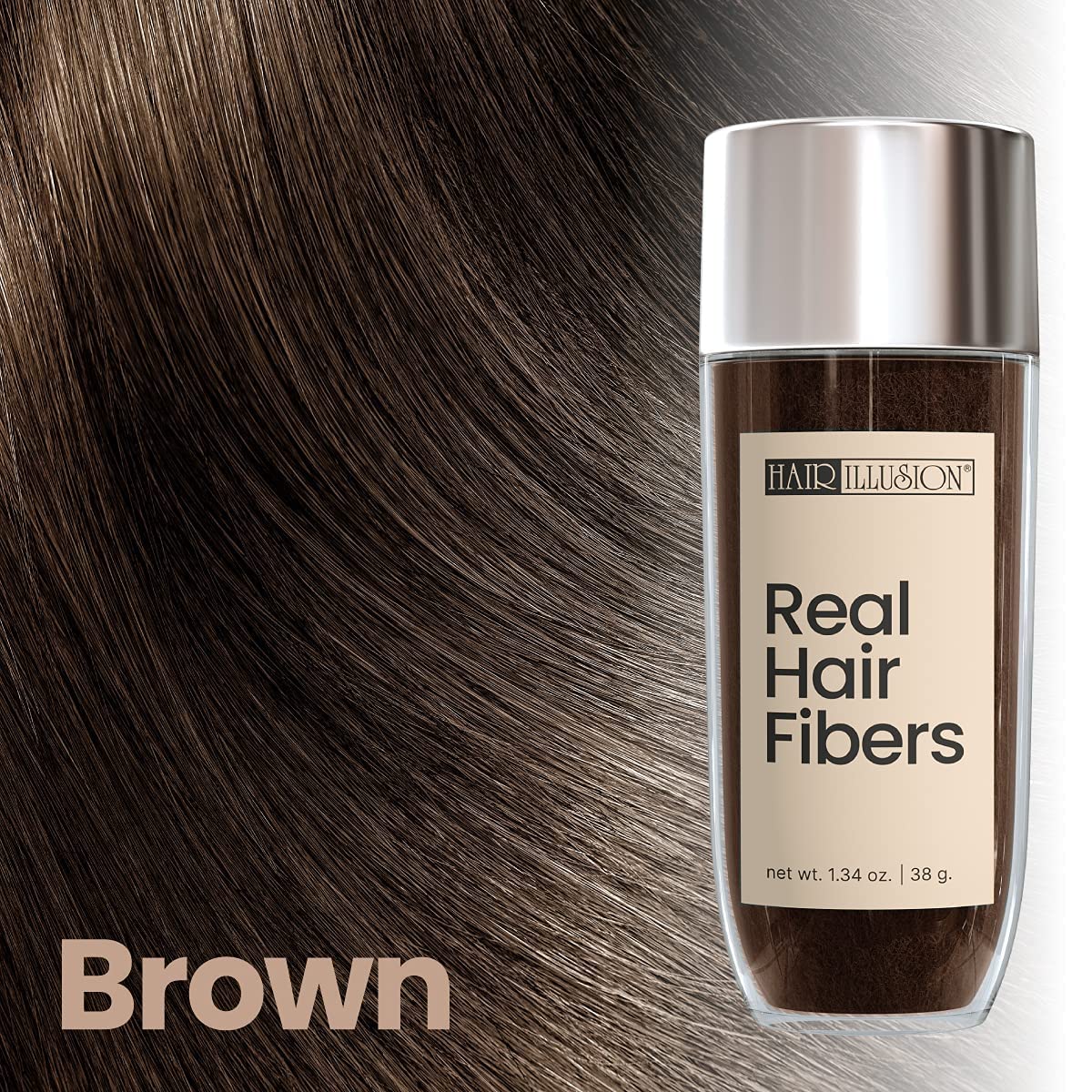 Hair Illusion 100% Natural Human Hair Fibers Not Synthetic for Men and Women, Premium Hair Building Formulation, Large, 38 g Bottle, Jet Black