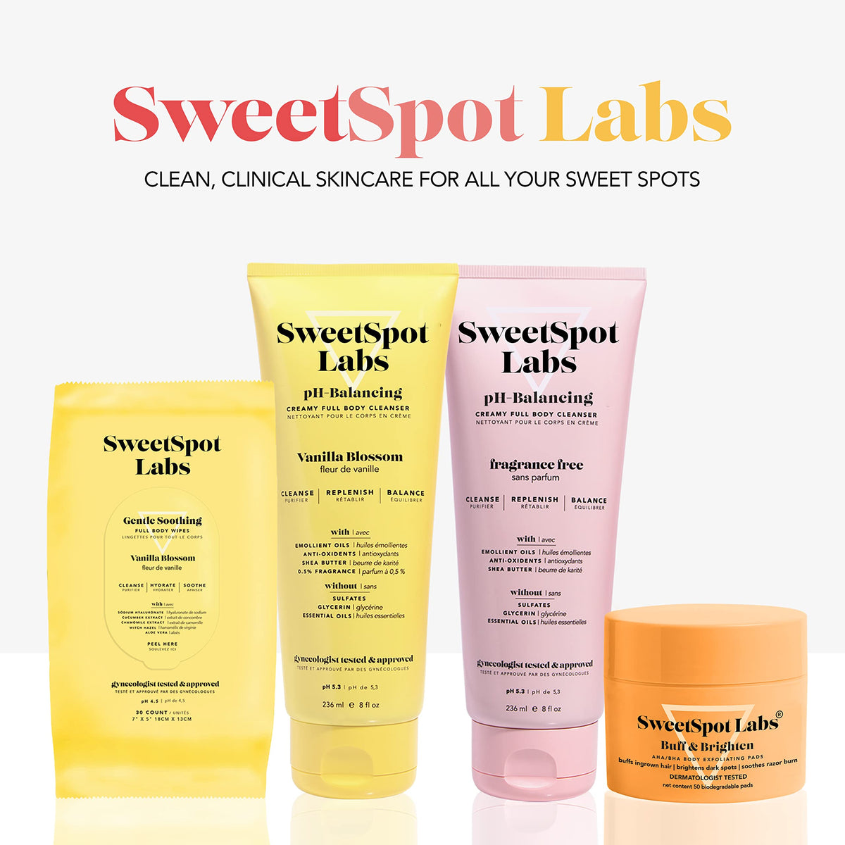 SweetSpot Labs Feminine Wash, Gentle Vanilla Blossom Scent, with Shea Butter and Aloe Vera, Sulfate Free