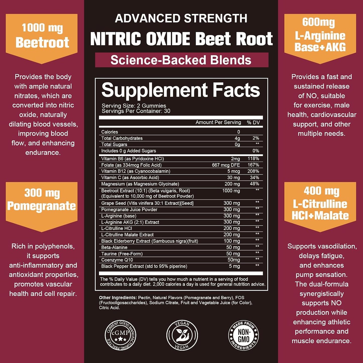 Totaria Beet Root Gummies - Blood Pressure & Cardiovascular Support, Beetroot Supplement with Grape Seed, Pomegranate - Nitric Oxide Gummies for Heart Health, Circulation, Vegan, Non-GMO, Sugar Free