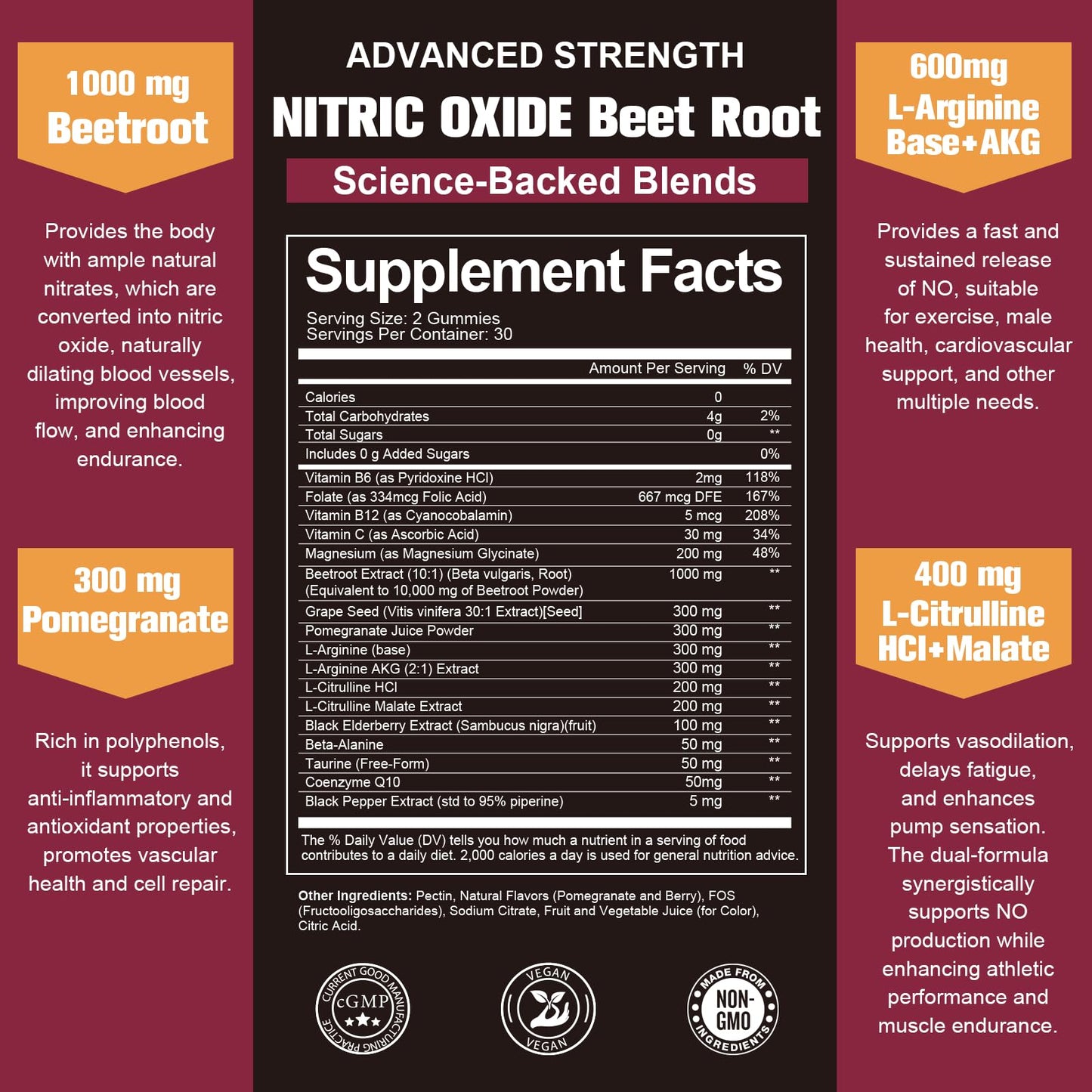 Totaria Beet Root Gummies - Blood Pressure & Cardiovascular Support, Beetroot Supplement with Grape Seed, Pomegranate - Nitric Oxide Gummies for Heart Health, Circulation, Vegan, Non-GMO, Sugar Free