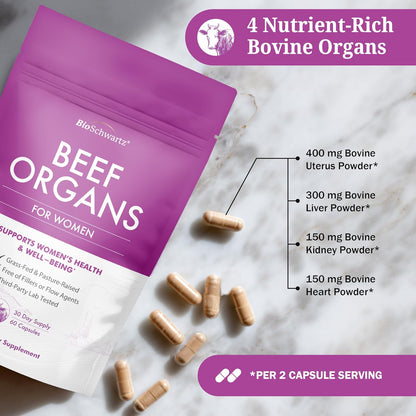 Primal Beef Organ Supplement for Women - Grass-Fed, 60 Capsules