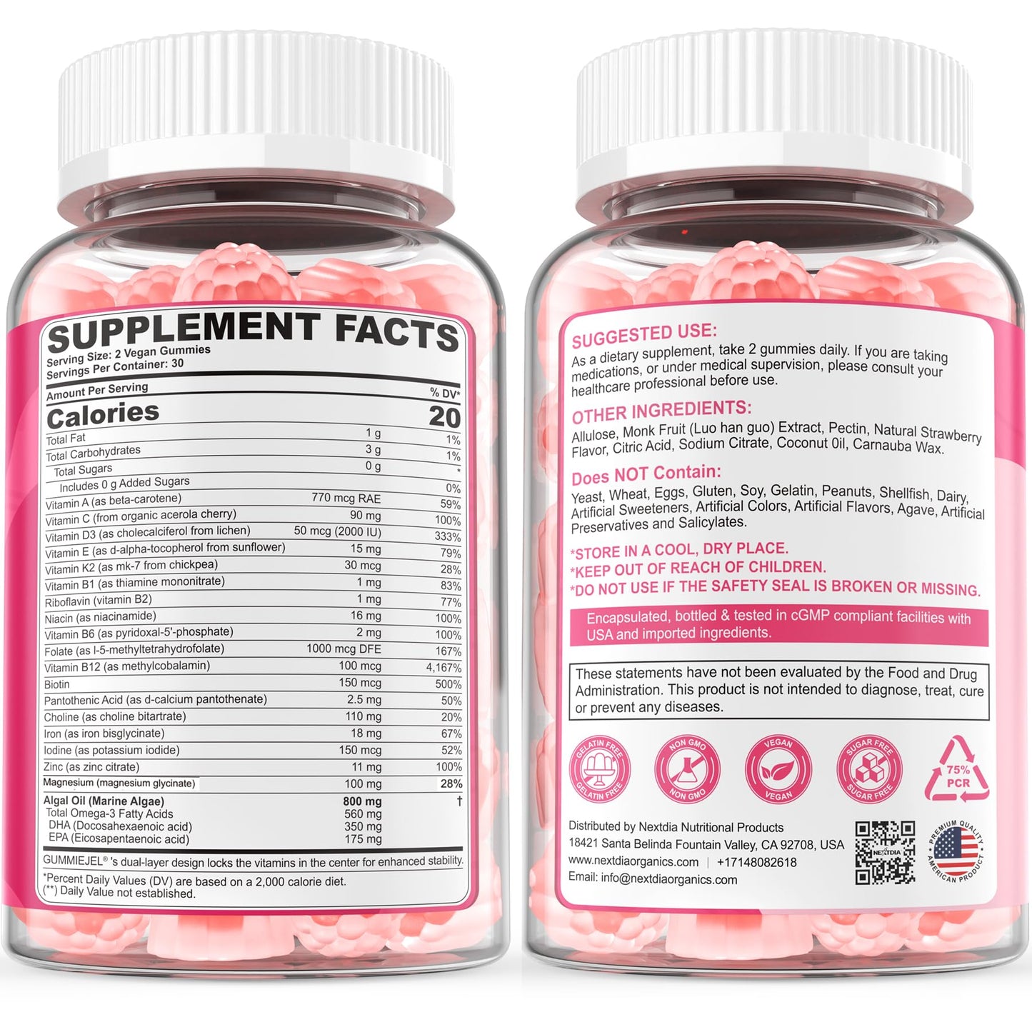 Prenatal Vitamins for Women Gummies, Methylfolate 1mg, Vegan Omega 3 DHA 800mg, Iron, Choline, Iodine, Vitamin D3 B6 B12 - Multivitamin for Women Before, During & After Pregnancy, Sugar Free, 60 Count