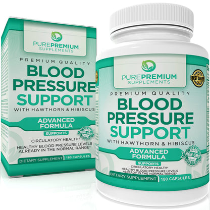 PurePremium Blood Pressure Supplements with Hawthorn, Hibiscus & Garlic 