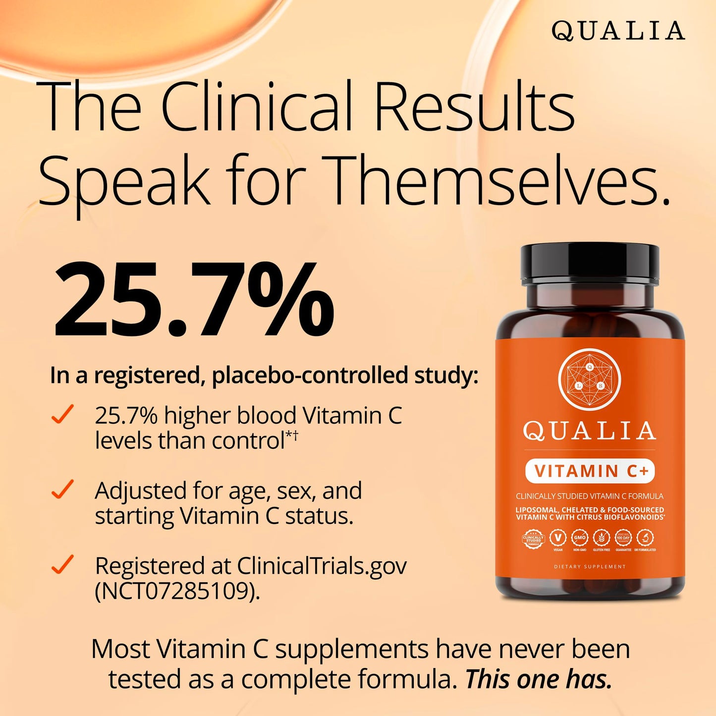 Qualia Vitamin C+ | Clinically Studied, Doctor Formulated | 7 High-Absorption Forms Including Liposomal PureWay-C®, Chelated & Food-Sourced with Citrus Bioflavonoids, Zinc, & Rose Hips | 500 mg