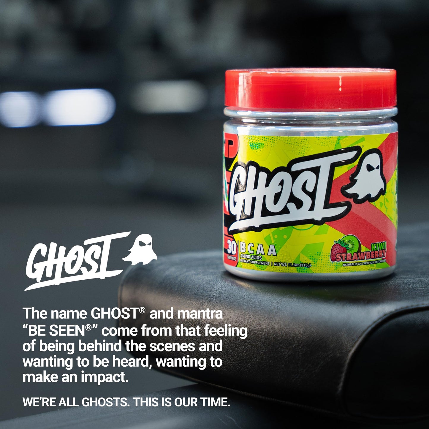 GHOST BCAA Powder Amino Acids Supplement, Sour Strips - 30 Servings - Sugar-Free Intra, Post & Pre Workout Amino Powder & Recovery Drink, 7G BCAA