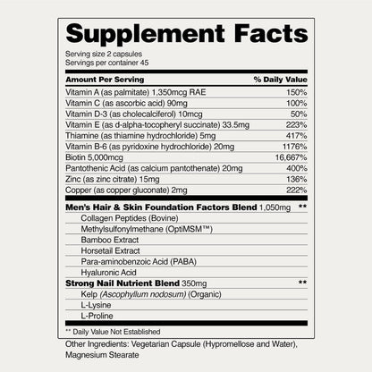 Snap Supplements Men's Hair Tonic, Vitamins for Men with Biotin, 60 Capsule | Nutritional Support for Hair, Skin, Nails & Beard with Kelp, Bamboo, Collagen Peptides, & Horsetail, Non-GMO, Gluten-Free