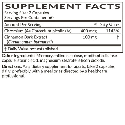 Futurebiotics Cinnamon Plus Chromium Picolinate Supplement, High Potency Chromium, Non-GMO, 120 Vegetarian Capsules