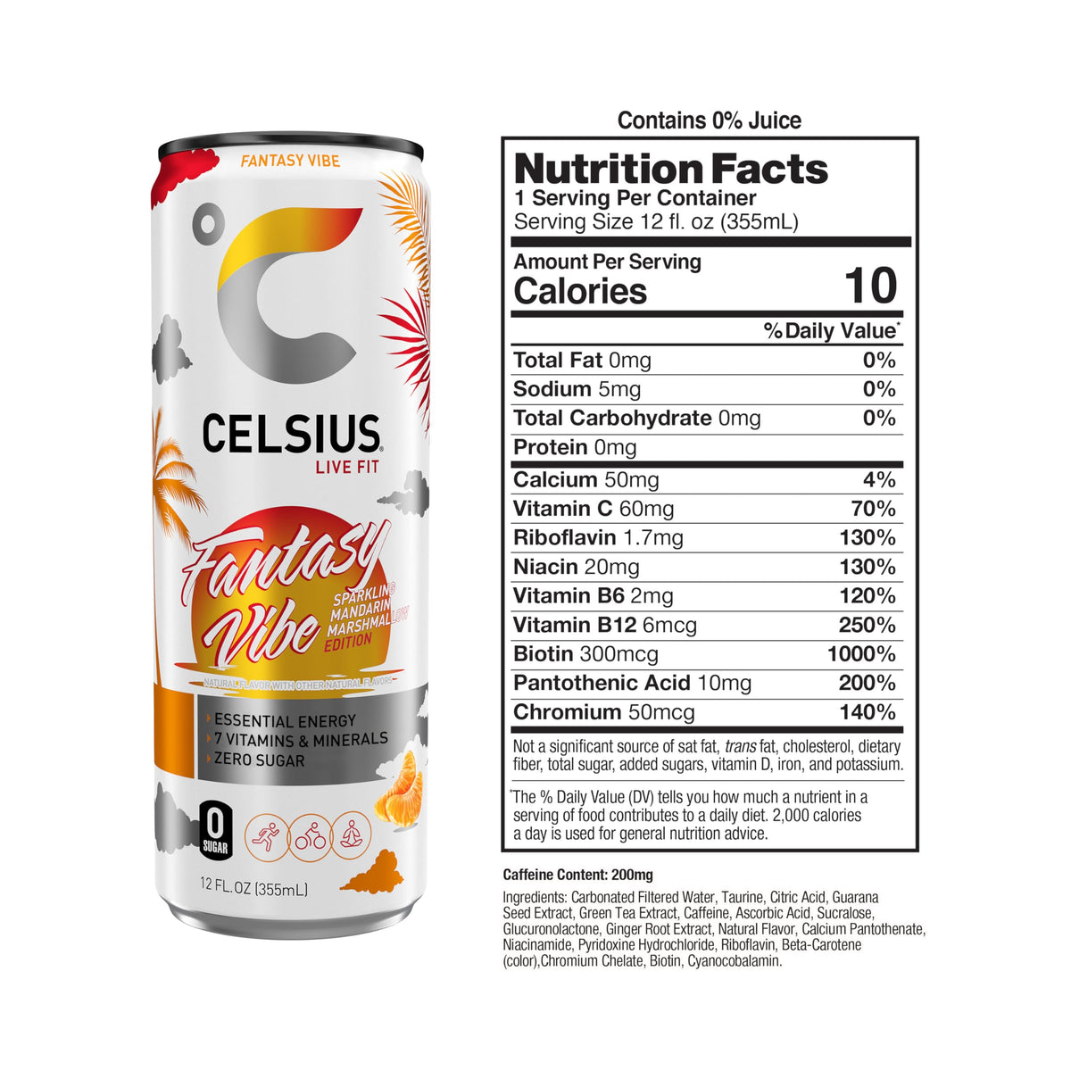 CELSIUS RETRO VIBE Sparkling Sherbet Slush, Sugar Free Energy Drink, 12 Fl Oz (Pack of 12)