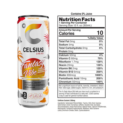 CELSIUS RETRO VIBE Sparkling Sherbet Slush, Sugar Free Energy Drink, 12 Fl Oz (Pack of 12)