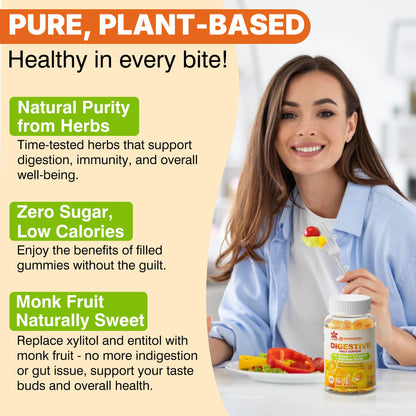LILICARE Ginger Chews Gummies for Nausea & Digestive Support, Stomach Relief - Sugar Free with Turmeric & Odorless Garlic, Quercetin, Vitamin D3, C, Delicious Digestive Supplements, 60Cts (Pack of 1)