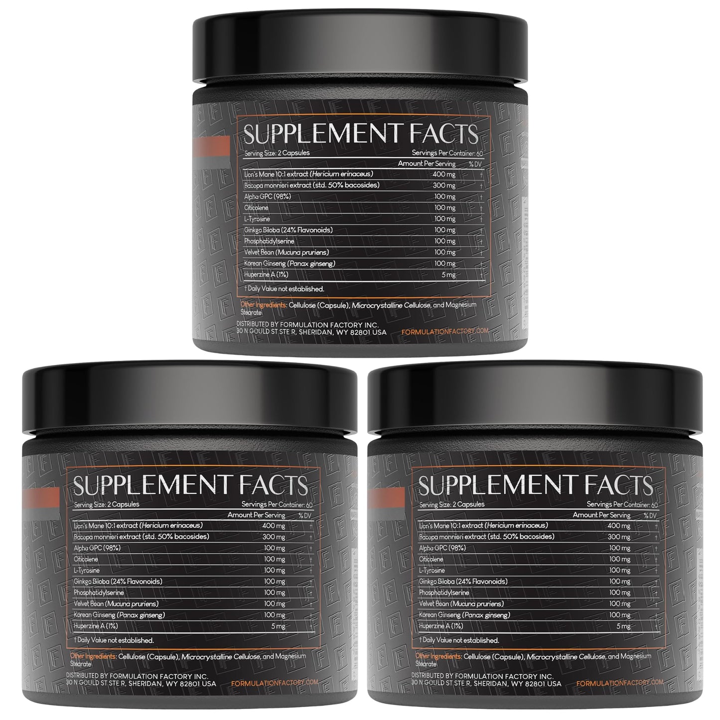 Formulation Factory BOSS Mode 10-in-1 Nootropic Complex with Lion's Mane, Alpha-GPC, Bacopa Monnieri, Ginkgo Biloba, Rhodiola & L-Tyrosine - 120 Capsules