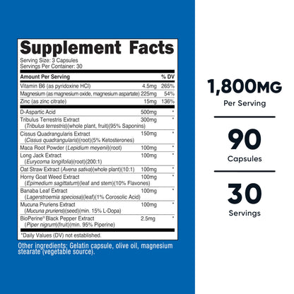 Nutricost Testosterone Support Complex (90 Capsules) -1800mg Per Serving