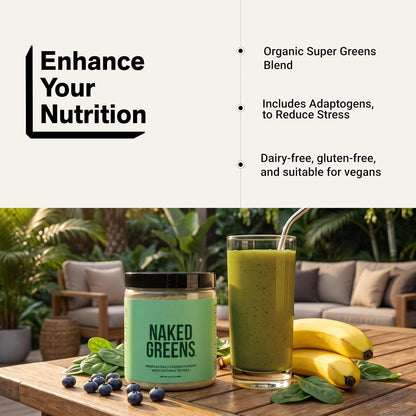 NAKED Super Greens Powder Organic Greens Supplement - Only 10 Premium Ingredients - Vegan, Non-GMO, Prebiotic and Probiotic - 35 Servings