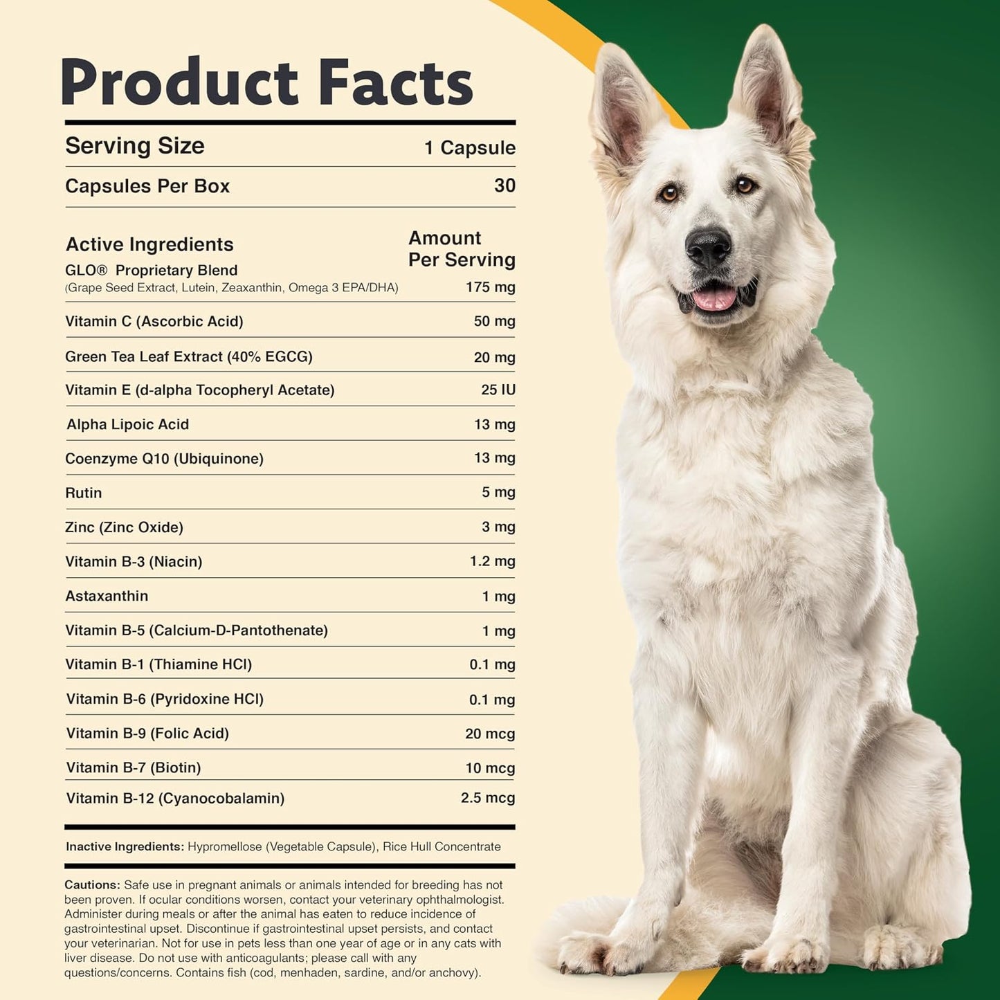 PB Vision Supplement for Small Dogs & Cats – Easy to Administer Powder Blend with Lutein, Omega-3 Fatty Acids, Grape Seed Extract and Antioxidants to Promote Eye Health, 30ct Sprinkle Capsules