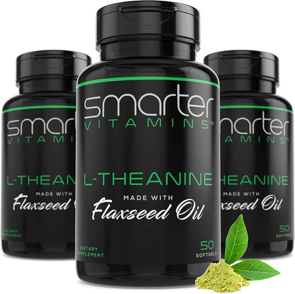 3-Pack L-Theanine 250mg with Flaxseed Oil, Calm Focus, 150 Liquid Softgels | Non-drowsy amino acid support for mental clarity, balanced mood and reduced caffeine jitters in easy-to-swallow softgels.