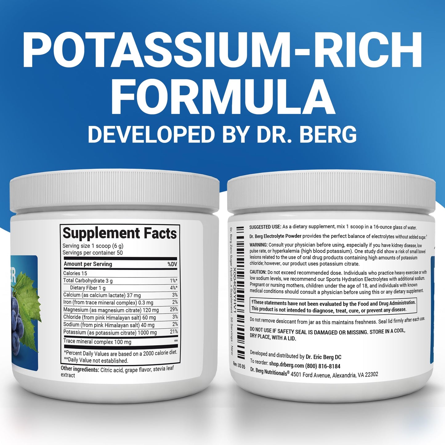 Dr. Berg Zero Sugar Hydration Keto Electrolyte Powder - Enhanced w/ 1000 mg of Potassium & Real Pink Himalayan Salt (NOT Table Salt) - Raspberry & Lemon Flavor Hydration Drink Supplement, 100 Servings