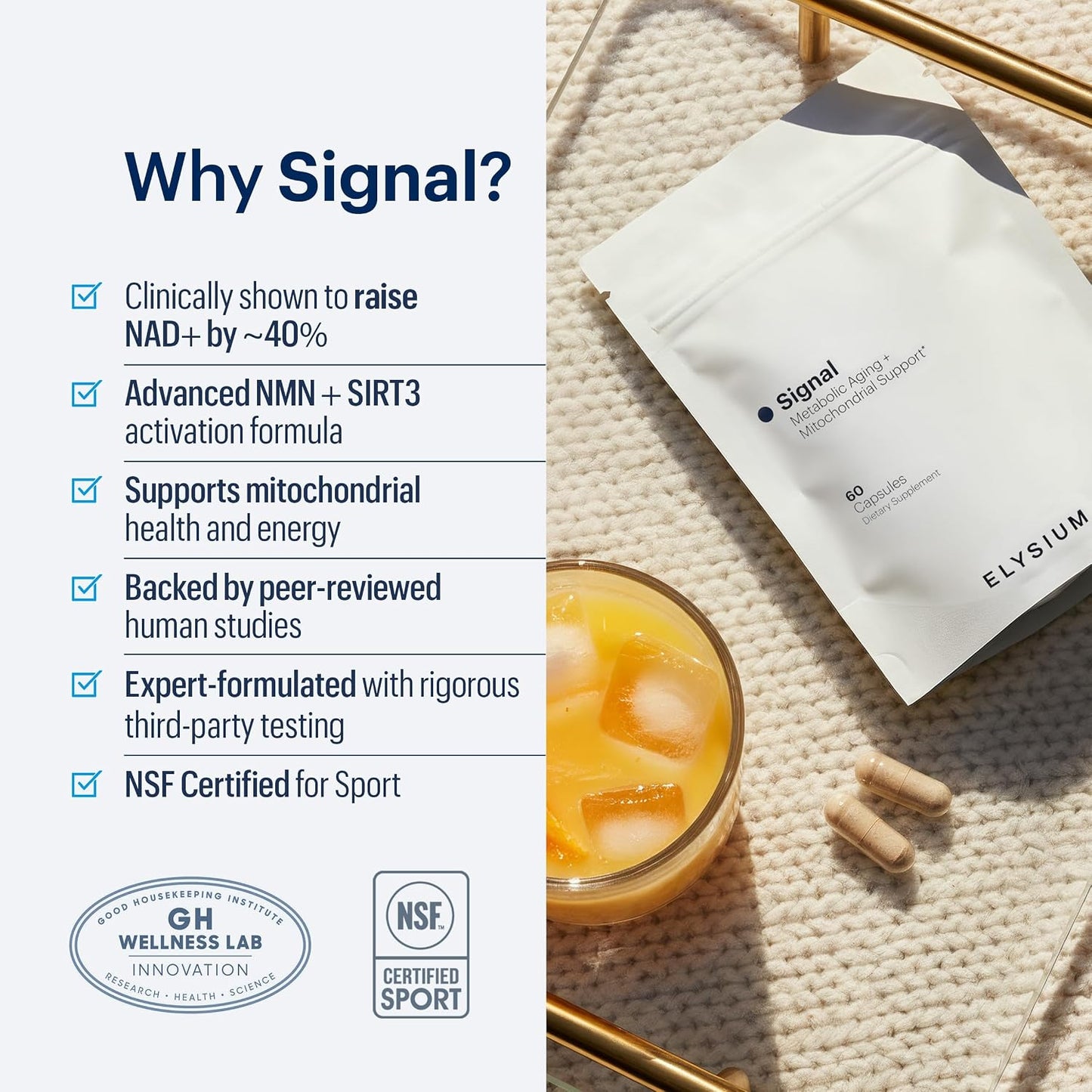 ELYSIUM Signal NMN Supplement - Clinically Proven to Support NAD+ Production, Mitochondrial Function & Metabolic Health - Nicotinamide Mononucleotide and SIRT3 Activation Complex- 30 Day Supply