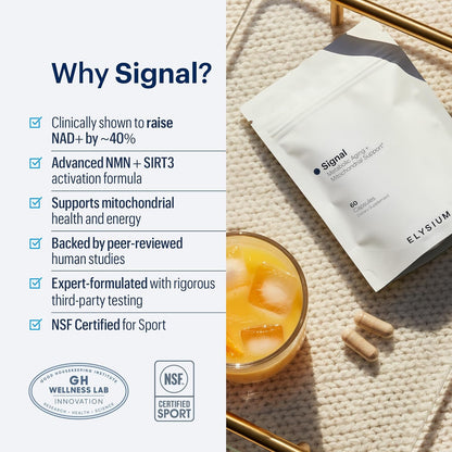 ELYSIUM Signal NMN Supplement - Clinically Proven to Support NAD+ Production, Mitochondrial Function & Metabolic Health - Nicotinamide Mononucleotide and SIRT3 Activation Complex- 30 Day Supply