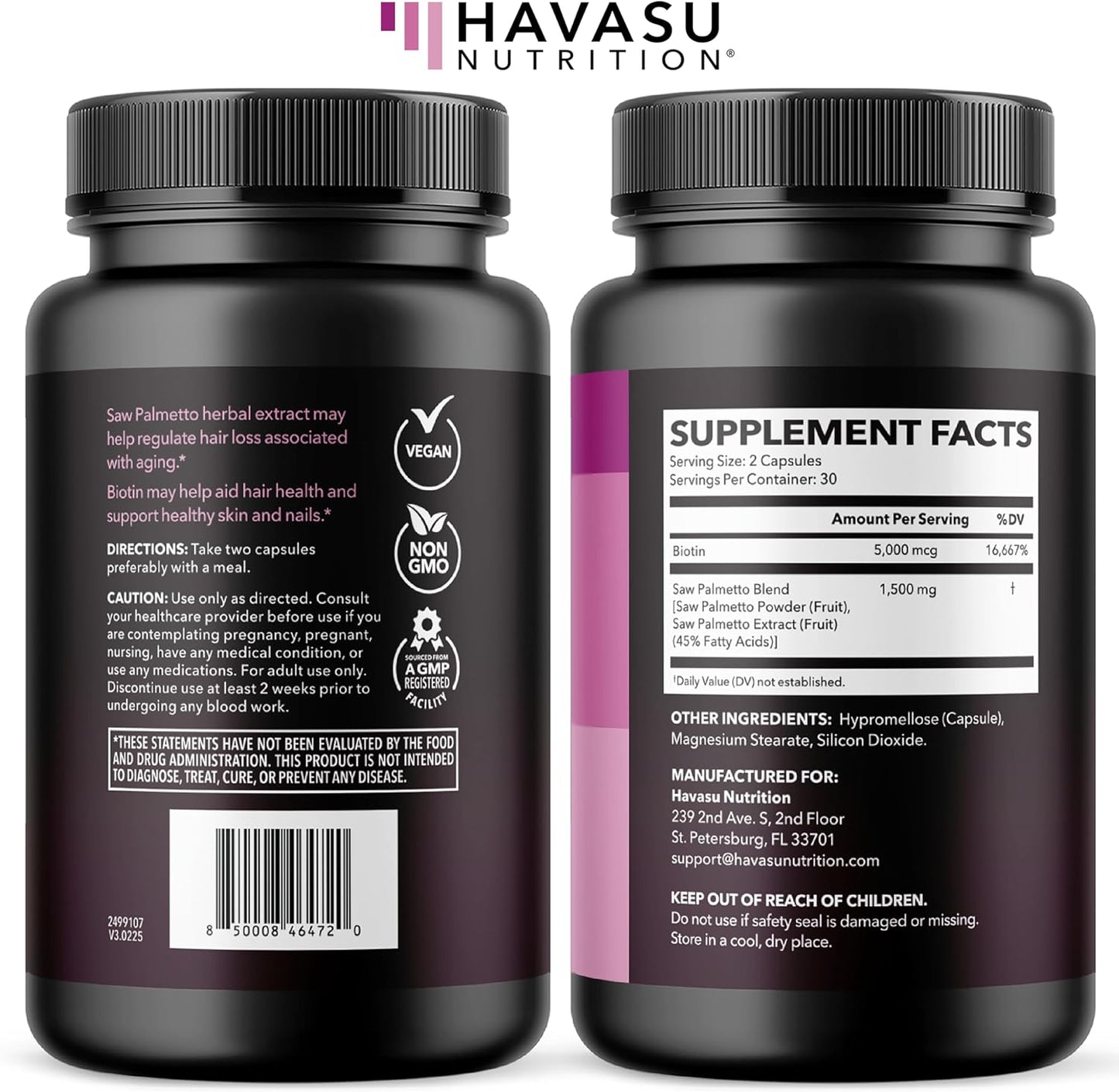 Saw Palmetto for Women with Bitoin 5000mcg Per Serving, 30-Day Supply | Vegan, Non-GMO DHT Blocker for Women for Hair, Skin and Nails, Saw Palmetto Extract with Biotin for Thicker Looking Hair