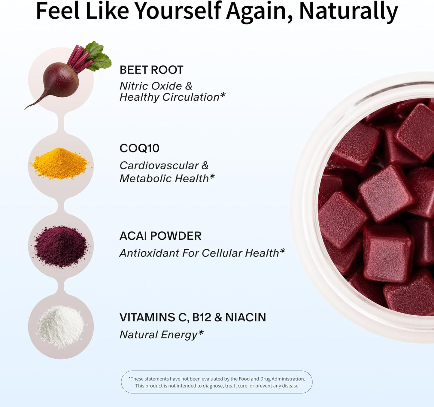 Snap Supplements Nitric Oxide Beet Root Chews, Mixed Berry, 60 Soft Chews | 1,250mg Beet Root Extract per 2 chews CoQ10 & Acai for Cardiovascular, Clean Energy, & Circulation Support, Sugar-Free, Vegan