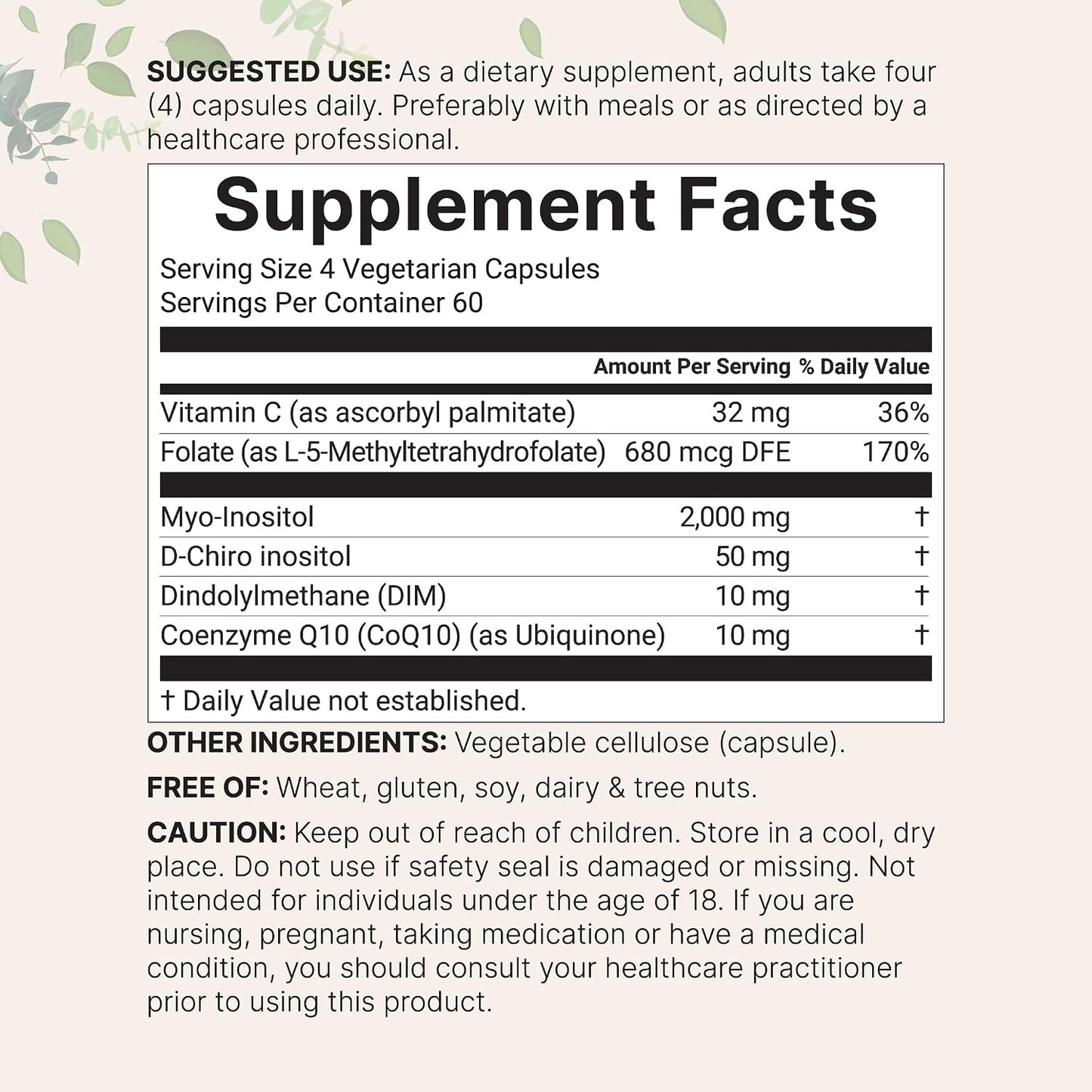 Myo-Inositol & D-Chiro Inositol 2,050mg | 240 Veggie Capsules + Vitamin C, Folate, DIM, & CoQ10 | Inositol Supplement for Women | 40:1 Ratio | Hormonal Balance & Ovarian Support | Filler Free