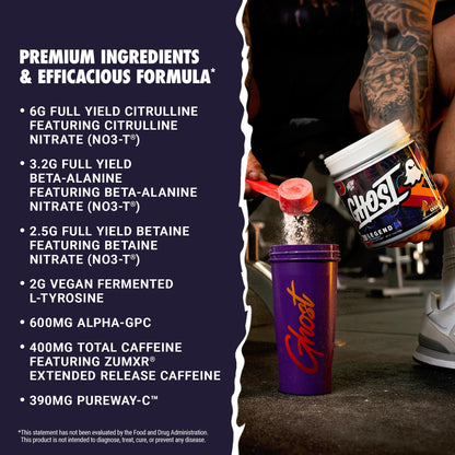 GHOST Legend All Out Pre-Workout Powder, Strawbango - 20 Servings - Preworkout Drink Mix Supplement for Men & Women - Energy & Pumps - Caffeine, Beta Alanine, Betaine, NO3-T- Sugar Free
