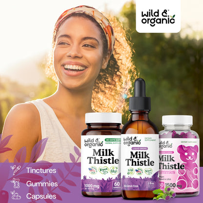 Wild & Organic Milk Thistle Liquid Drops - Liver Cleanse Detox - Silymarin Milk Thistle Supplement for Liver Support - Add to Tea - Silybum Marianum Seed Extract Tincture - Sugar & Alcohol-Free - 4 oz