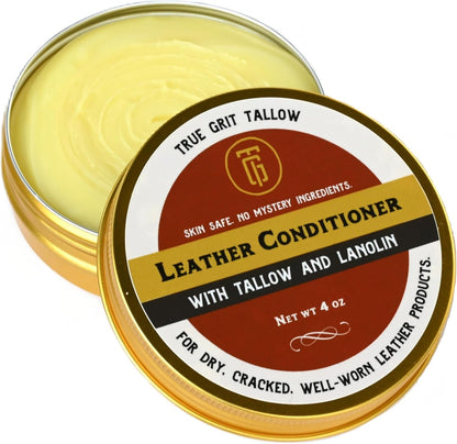 True Grit Tallow Leather Conditioner - Grass-Fed Beef Tallow and Lanolin with Cedar Oil - for Boots, Car Seats, Furniture, Bags, Saddles and Jackets, 4 oz