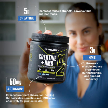 NutraBio Creatine + HMB- Creatine Monohydrate with HMB Powder for Muscle Growth, Increased Strength- 30 Servings (Unflavored)