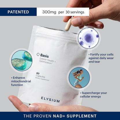 ELYSIUM Basis NAD Plus Supplement 30 Servings - with Nicotinamide Riboside 250mg and Pterostilbene 50mg - Healthy Aging Supplement & Cellular Energy